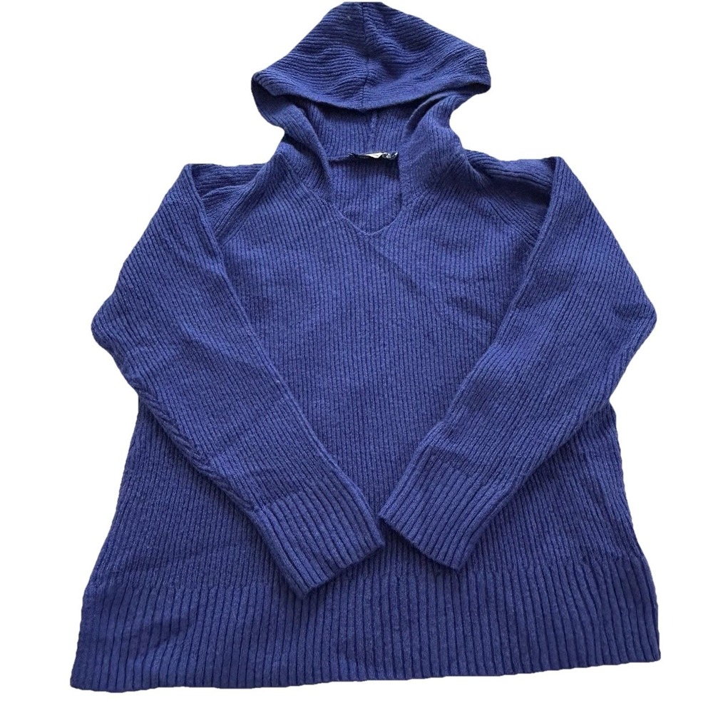 Vineyard Vines Hooded Sweater Ribbed Cyan Blue Cuffed Soft Coastal Wool Blend M